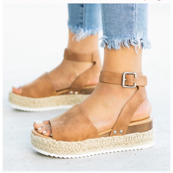 LAST PAIR TAN ESPADRILLE PLATFORM FLAT SZ 8 - Picture 2 of 5